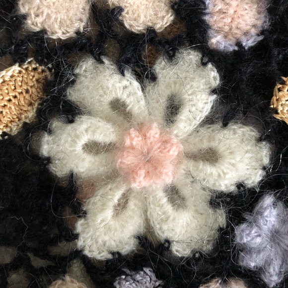 RARE‼️ Crochet Cardigan Mohair Black Floral Button Down , by Flame Size L - Picture 11 of 16